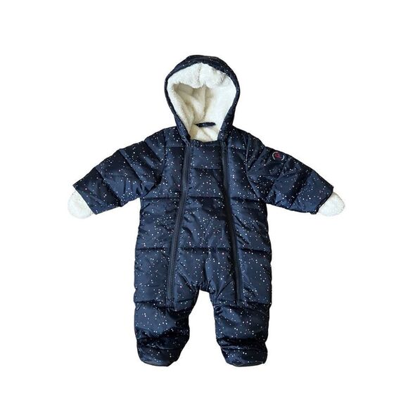 POLARN O PYRET PADDED OVERALL SNOWSUIT 1-2 MONTH SPECKLE PRINT ON BLUE SWEDEN - Picture 1 of 7